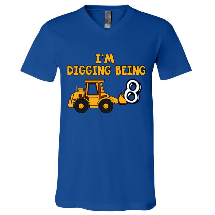 8th Birthday I'm Digging Being Eight V-Neck T-Shirt