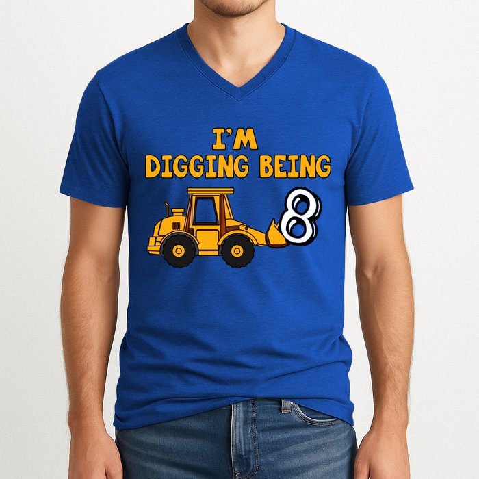 8th Birthday I'm Digging Being Eight V-Neck T-Shirt