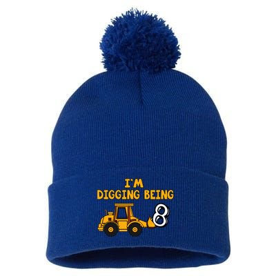 8th Birthday I'm Digging Being Eight Pom Pom 12in Knit Beanie