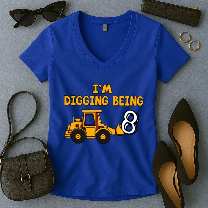 8th Birthday I'm Digging Being Eight Women's V-Neck T-Shirt