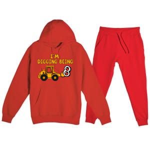 8th Birthday I'm Digging Being Eight Premium Hooded Sweatsuit Set