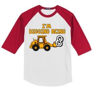 8th Birthday I'm Digging Being Eight Kids Colorblock Raglan Jersey