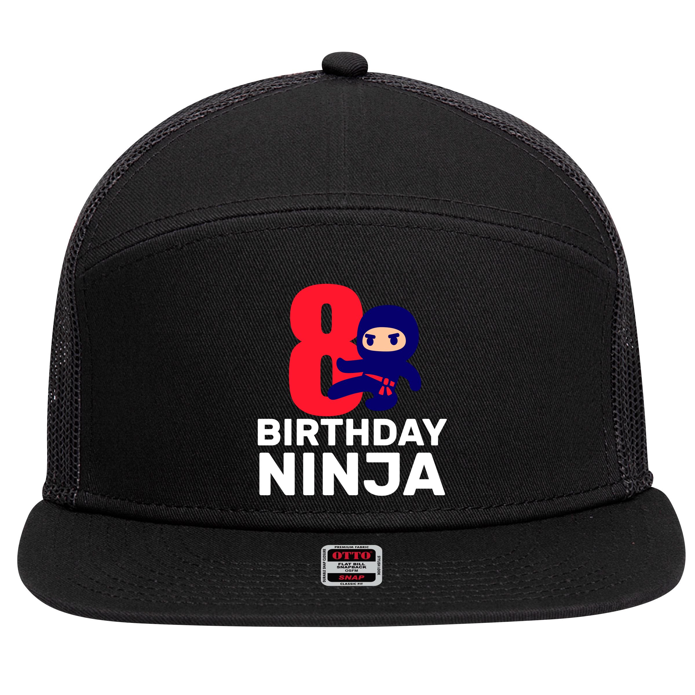 8th Birthday Ninja 7 Panel Mesh Trucker Snapback Hat