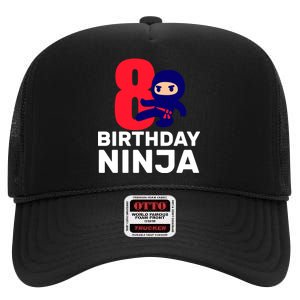 8th Birthday Ninja High Crown Mesh Back Trucker Hat