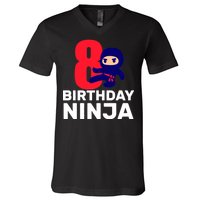 8th Birthday Ninja V-Neck T-Shirt