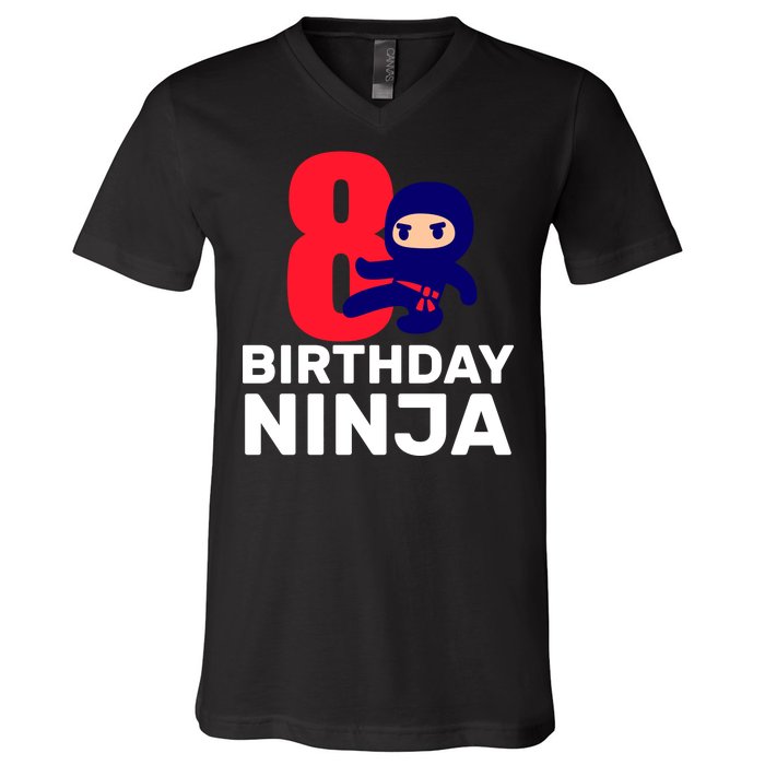 8th Birthday Ninja V-Neck T-Shirt