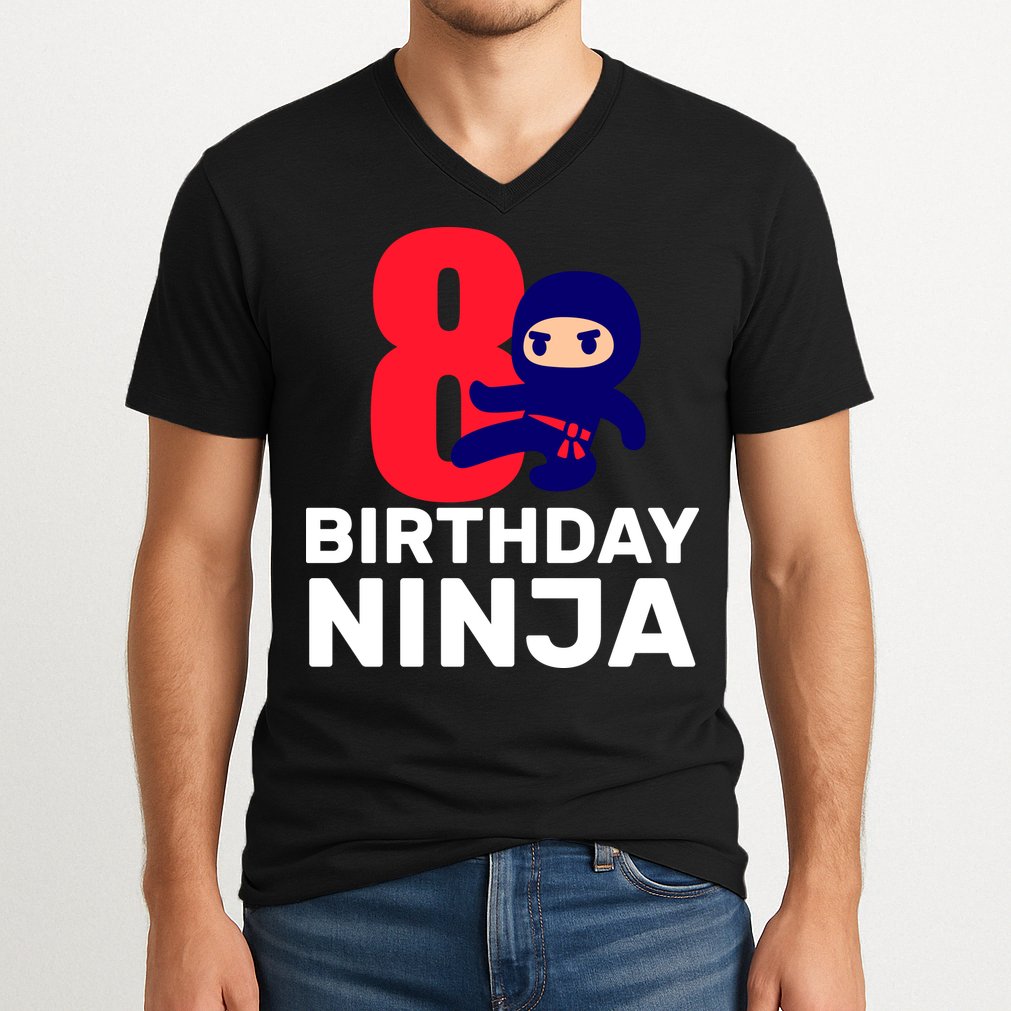 8th Birthday Ninja V-Neck T-Shirt