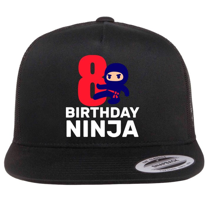 8th Birthday Ninja Flat Bill Trucker Hat