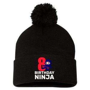 8th Birthday Ninja Pom Pom 12in Knit Beanie