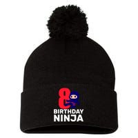 8th Birthday Ninja Pom Pom 12in Knit Beanie