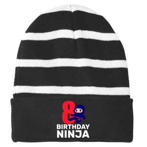 8th Birthday Ninja Striped Beanie with Solid Band