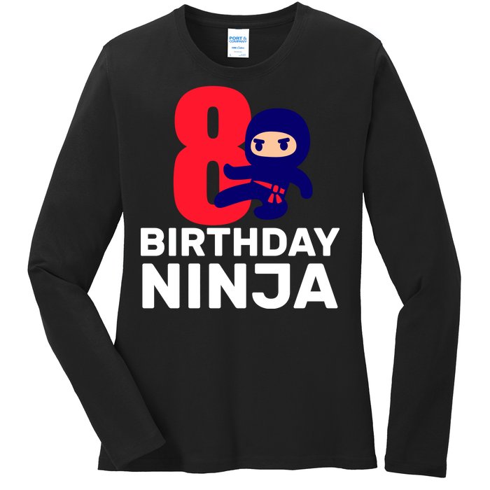 8th Birthday Ninja Ladies Long Sleeve Shirt