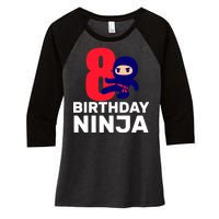 8th Birthday Ninja Women's Tri-Blend 3/4-Sleeve Raglan Shirt