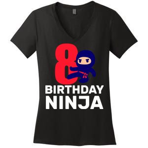 8th Birthday Ninja Women's V-Neck T-Shirt