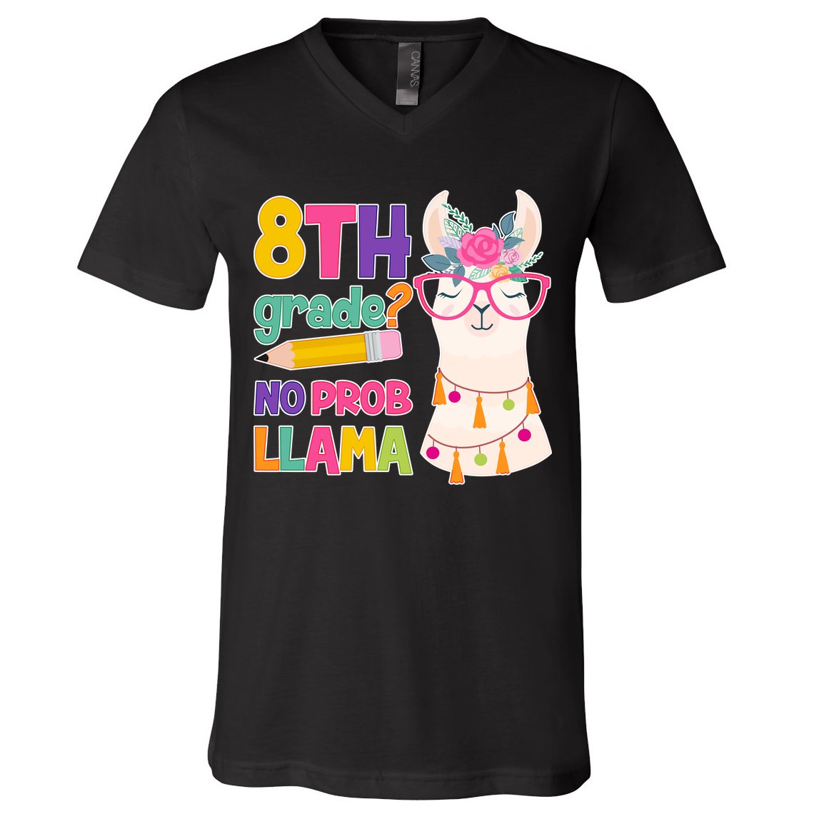 8th Grade? No Prob Llama V-Neck T-Shirt