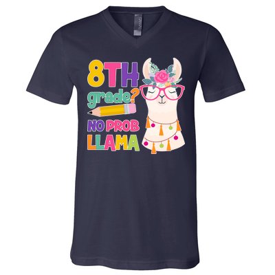 8th Grade? No Prob Llama V-Neck T-Shirt