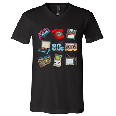 80s Throwback Retro Vintage Funny Party Cassette Tapes V-Neck T-Shirt