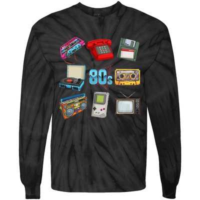 80s Throwback Retro Vintage Funny Party Cassette Tapes Tie-Dye Long Sleeve Shirt