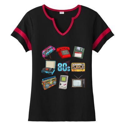 80S Throwback Retro Vintage Party Cassette Tapes Ladies Halftime Notch Neck Tee