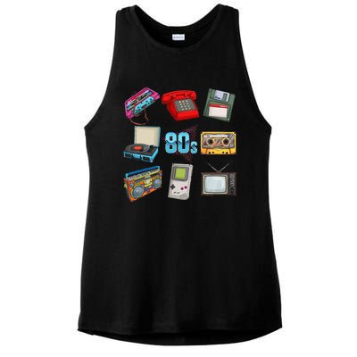 80S Throwback Retro Vintage Party Cassette Tapes Ladies PosiCharge Tri-Blend Wicking Tank