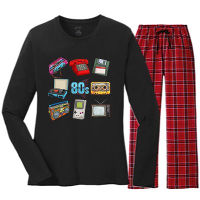 80S Throwback Retro Vintage Party Cassette Tapes Women's Long Sleeve Flannel Pajama Set 