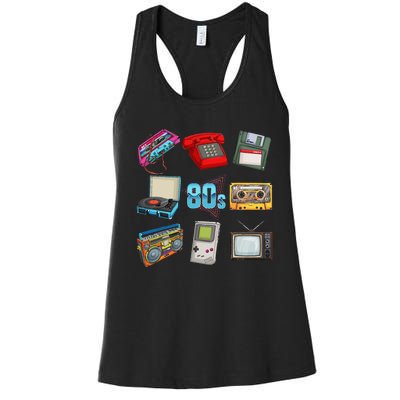 80S Throwback Retro Vintage Party Cassette Tapes Women's Racerback Tank