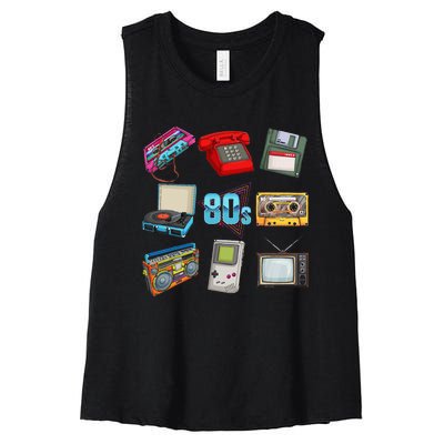 80S Throwback Retro Vintage Party Cassette Tapes Women's Racerback Cropped Tank