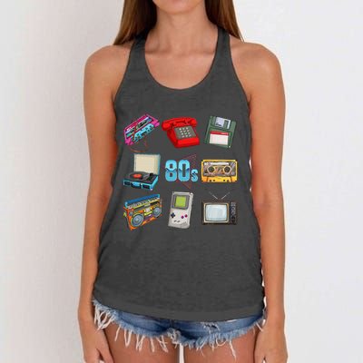 80S Throwback Retro Vintage Party Cassette Tapes Women's Knotted Racerback Tank