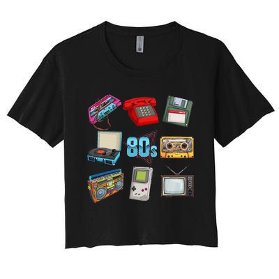 80S Throwback Retro Vintage Party Cassette Tapes Women's Crop Top Tee