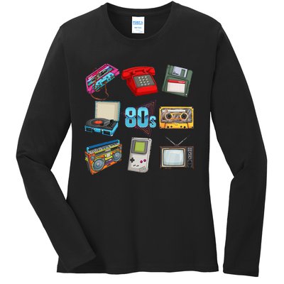 80S Throwback Retro Vintage Party Cassette Tapes Ladies Long Sleeve Shirt