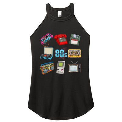 80S Throwback Retro Vintage Party Cassette Tapes Women’s Perfect Tri Rocker Tank