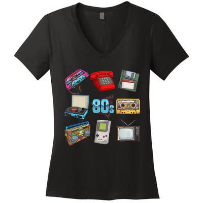 80S Throwback Retro Vintage Party Cassette Tapes Women's V-Neck T-Shirt