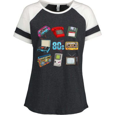 80S Throwback Retro Vintage Party Cassette Tapes Enza Ladies Jersey Colorblock Tee