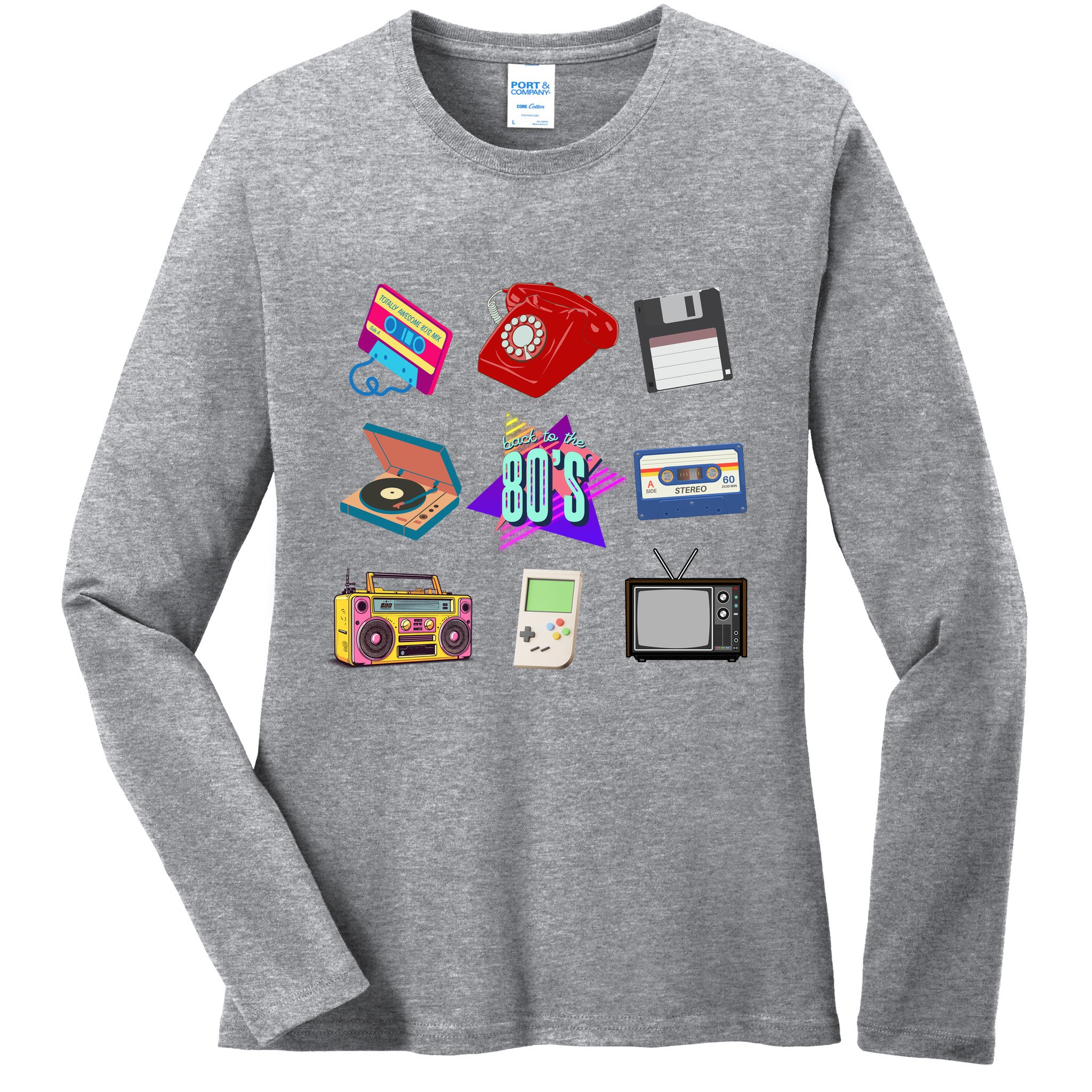 80s Throwback Retro Vintage Funny Party Cassette Tapes Ladies Long Sleeve Shirt