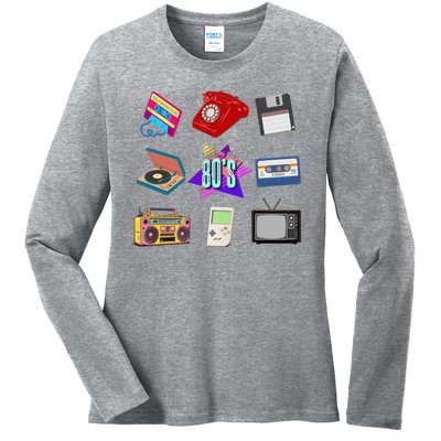 80s Throwback Retro Vintage Funny Party Cassette Tapes Ladies Long Sleeve Shirt