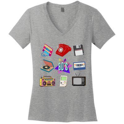 80s Throwback Retro Vintage Funny Party Cassette Tapes Women's V-Neck T-Shirt