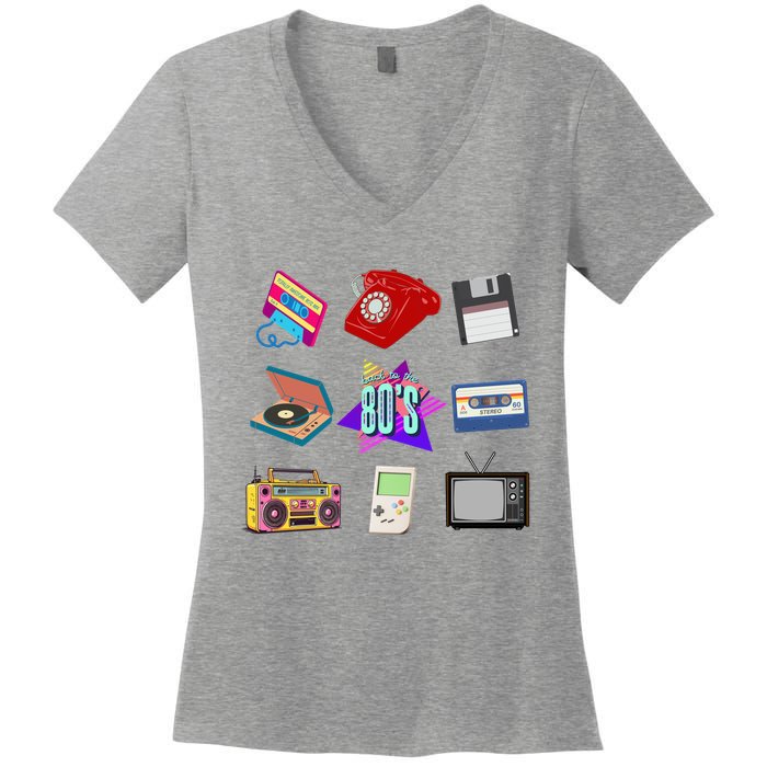 80s Throwback Retro Vintage Funny Party Cassette Tapes Women's V-Neck T-Shirt