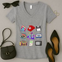 80s Throwback Retro Vintage Funny Party Cassette Tapes Women's V-Neck T-Shirt