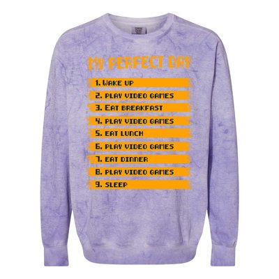 8giftbit Text Style My Perfect Day Play Video Games Gift Colorblast Crewneck Sweatshirt