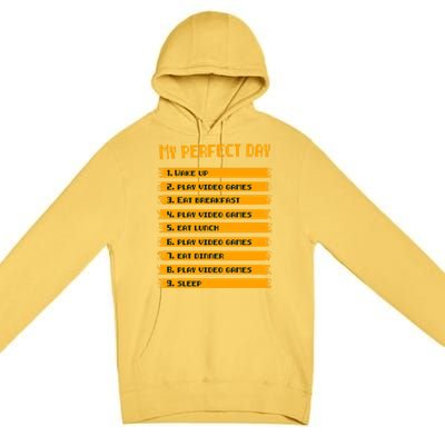 8giftbit Text Style My Perfect Day Play Video Games Gift Premium Pullover Hoodie