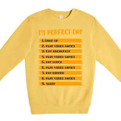 8giftbit Text Style My Perfect Day Play Video Games Gift Premium Crewneck Sweatshirt