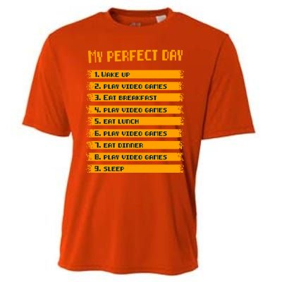 8giftbit Text Style My Perfect Day Play Video Games Gift Cooling Performance Crew T-Shirt