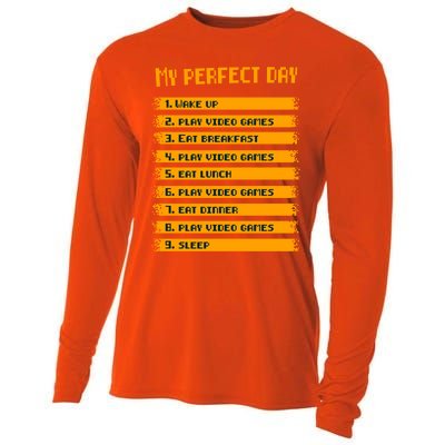 8giftbit Text Style My Perfect Day Play Video Games Gift Cooling Performance Long Sleeve Crew