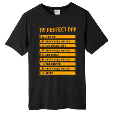 8giftbit Text Style My Perfect Day Play Video Games Gift Tall Fusion ChromaSoft Performance T-Shirt