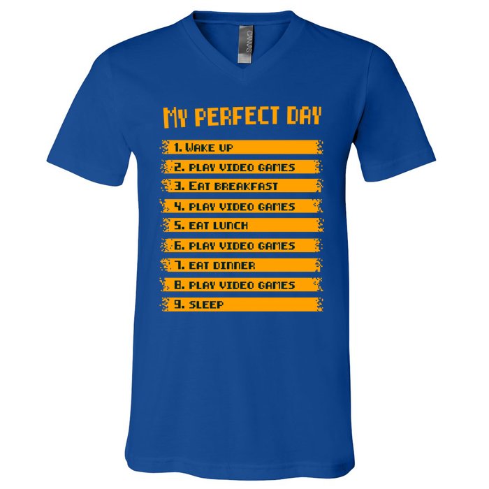 8giftbit Text Style My Perfect Day Play Video Games Gift V-Neck T-Shirt