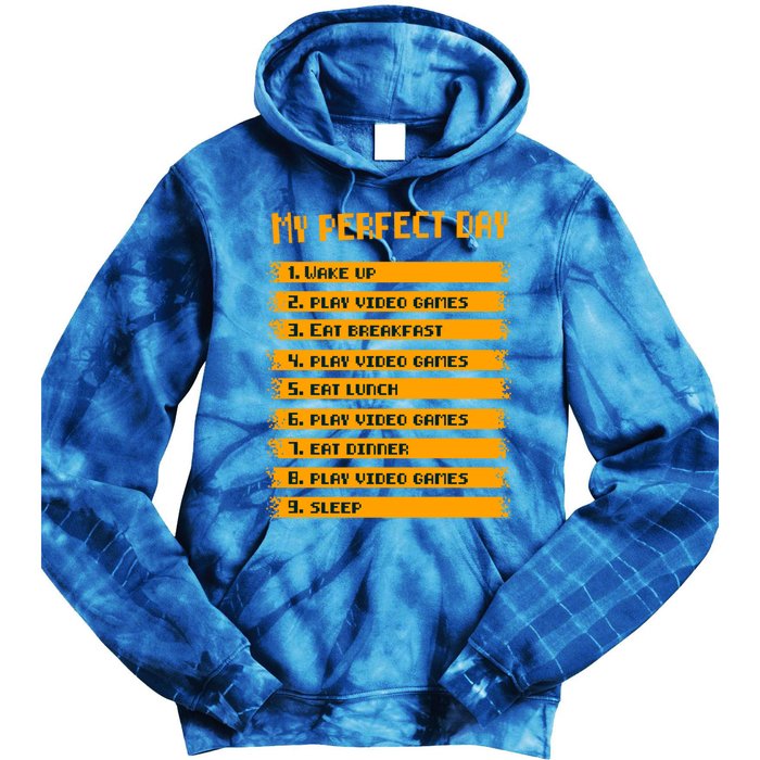 8giftbit Text Style My Perfect Day Play Video Games Gift Tie Dye Hoodie