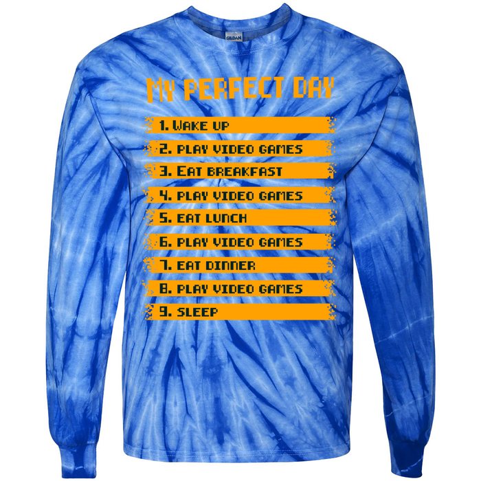 8giftbit Text Style My Perfect Day Play Video Games Gift Tie-Dye Long Sleeve Shirt