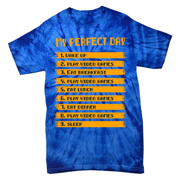 8giftbit Text Style My Perfect Day Play Video Games Gift Tie-Dye T-Shirt