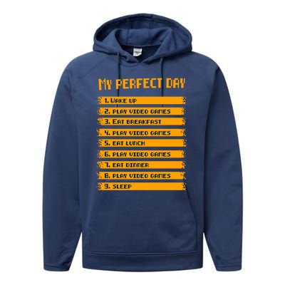 8giftbit Text Style My Perfect Day Play Video Games Gift Performance Fleece Hoodie