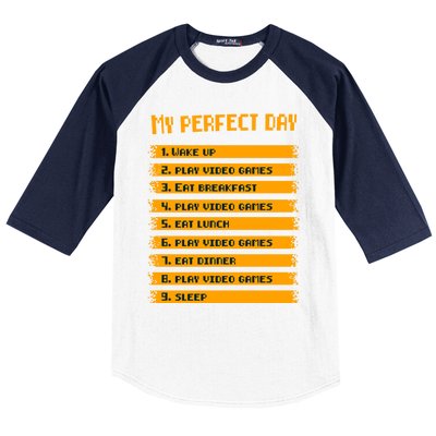 8giftbit Text Style My Perfect Day Play Video Games Gift Baseball Sleeve Shirt